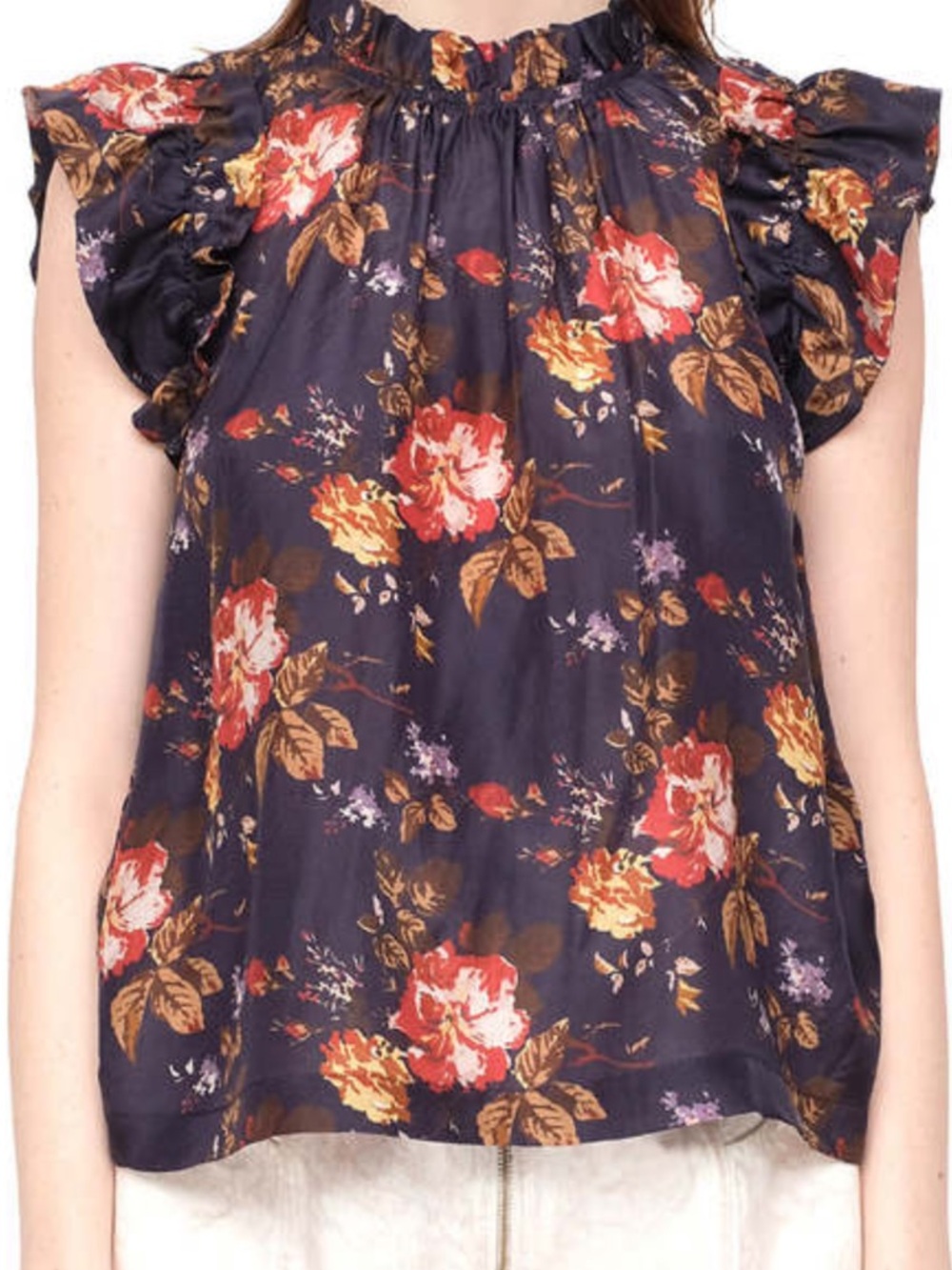 Sea New York Navy Floral Ruffle Sleeve Blouse